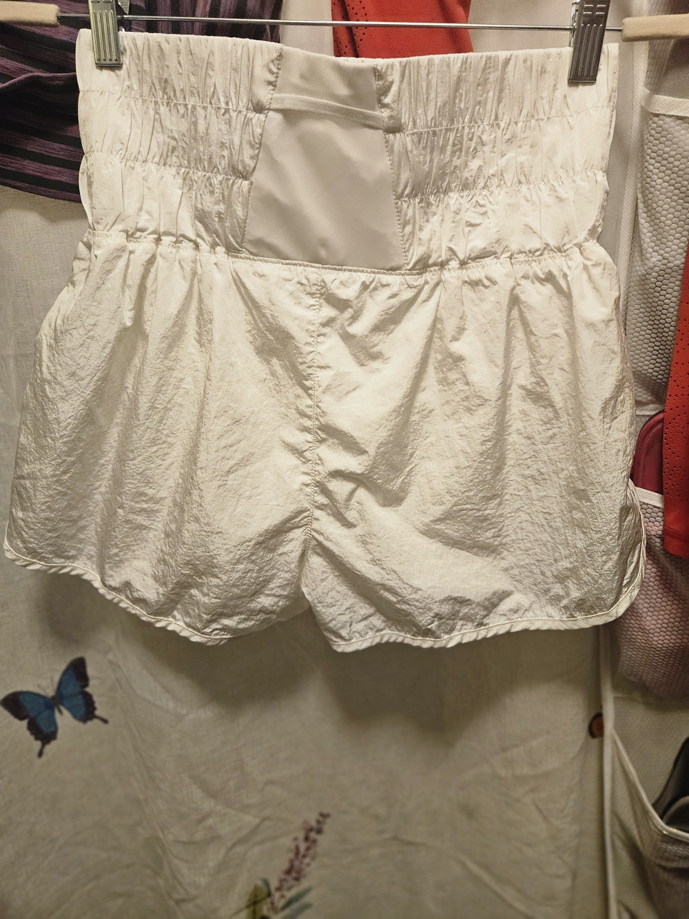 Free People White Athletic Shorts with Shirred Waist